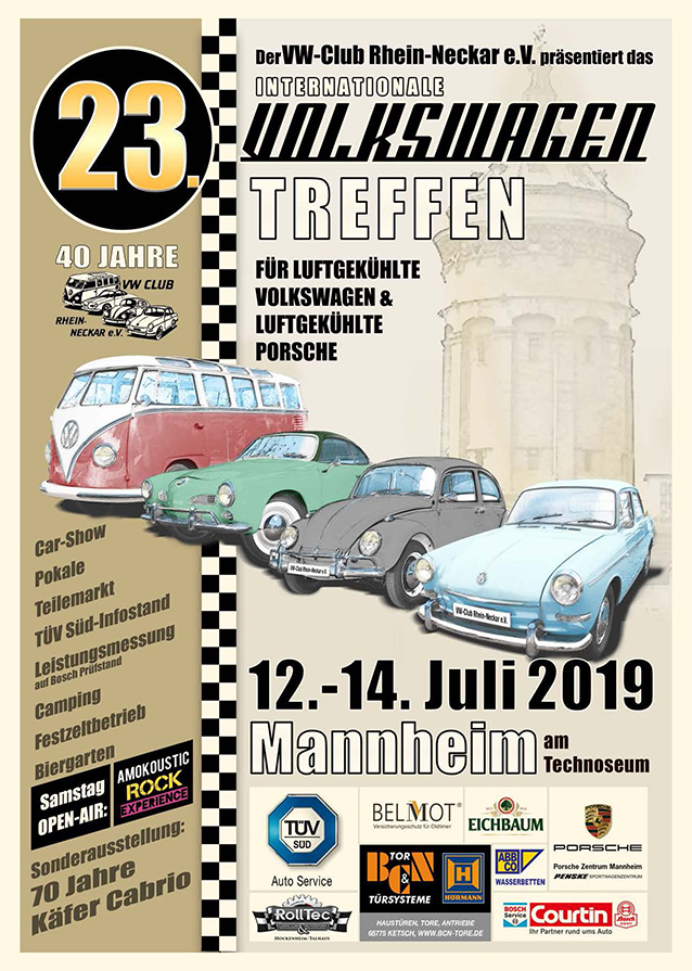 Vom 12. – 14. 07. 2019 fand unser 23. internationales Volkswagentreffen für alle luftgekühlten VW und Porsche am Technoseum statt.